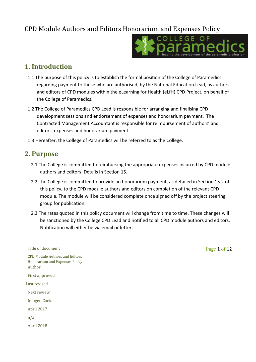 Paramedic Scope of Practice Policy