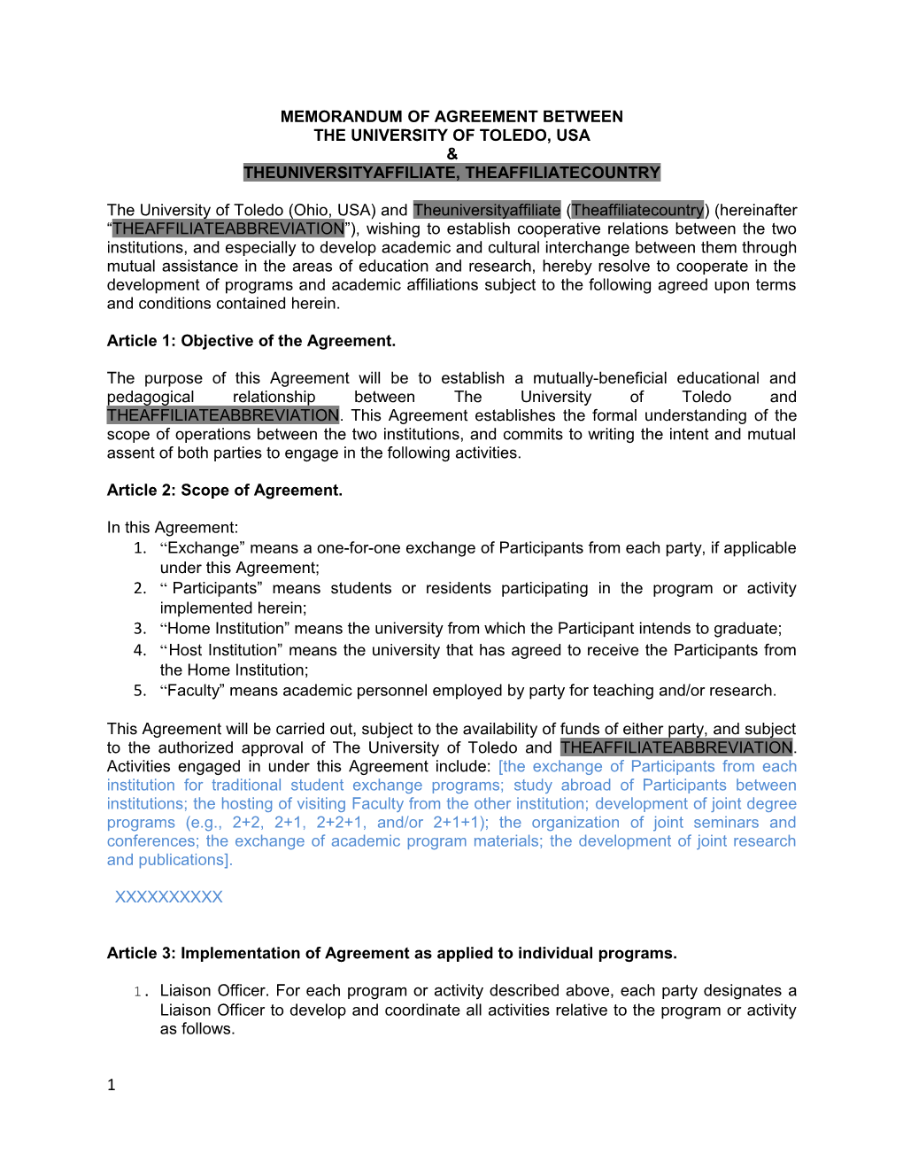 Study Abroad Agreements/MOU Summary