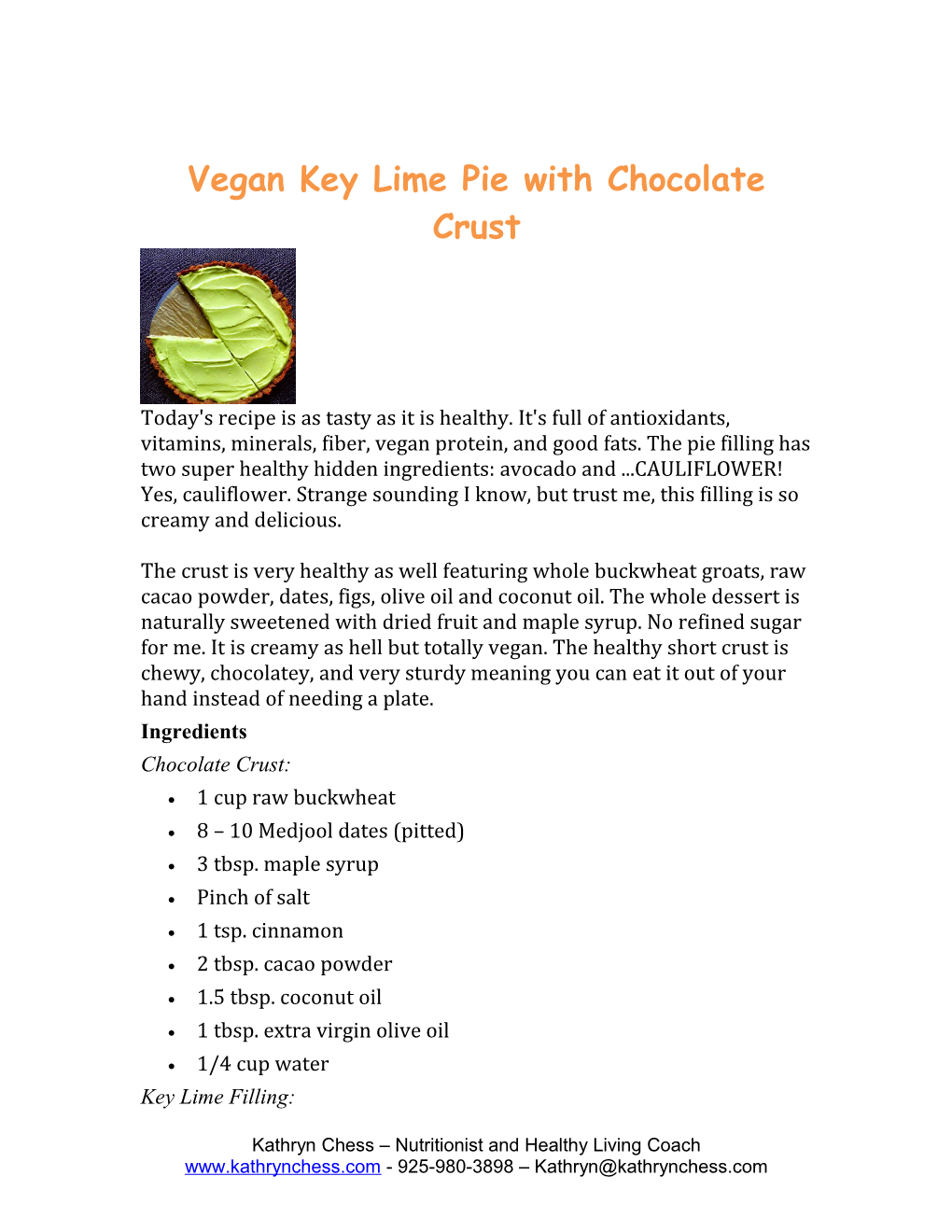 Vegan Key Lime Pie with Chocolate Crust