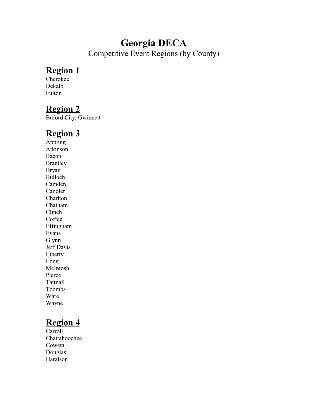 Competitive Event Regions (By County)