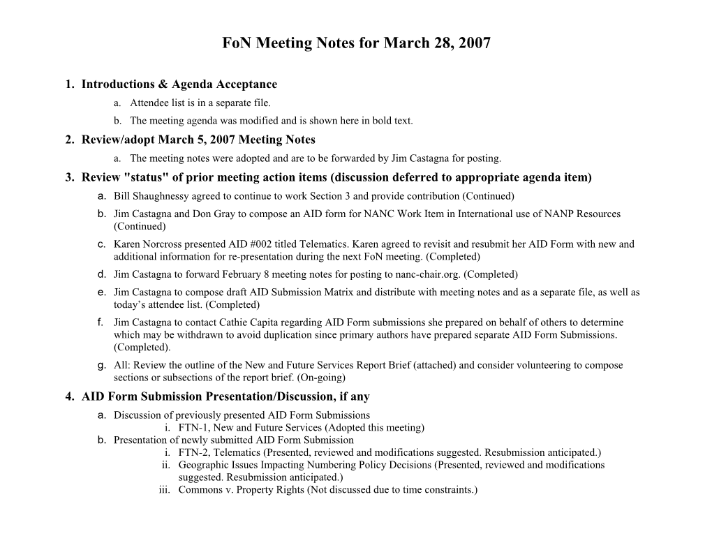 Fon Meeting Agenda for January 24, 2007
