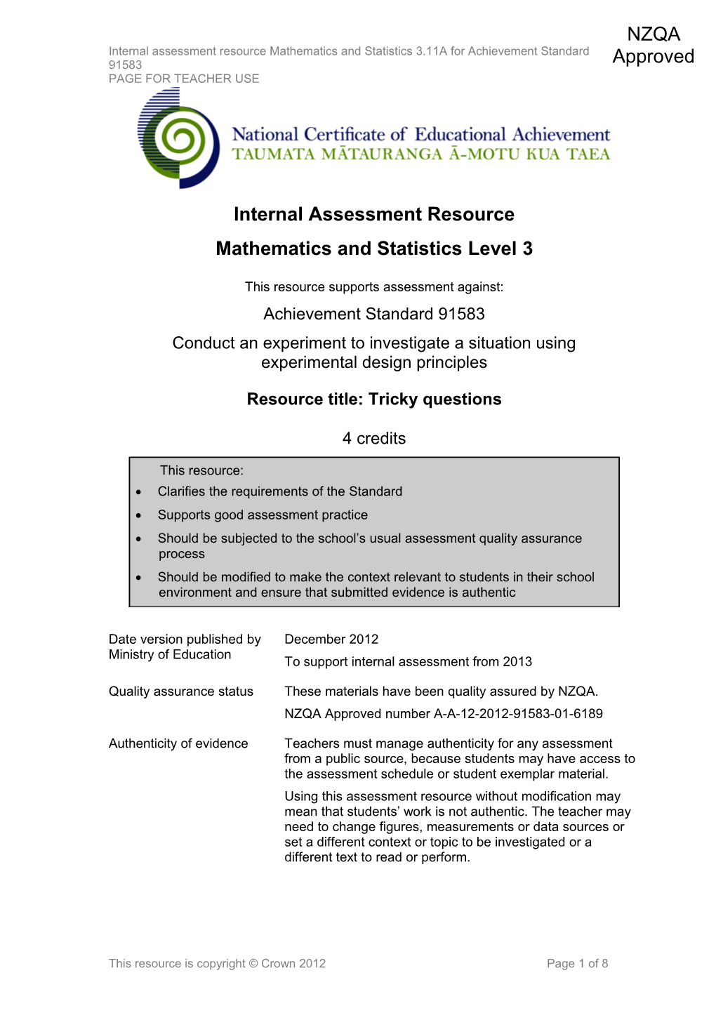 Level 3 Mathematics and Statistics Internal Assessment Resource s3