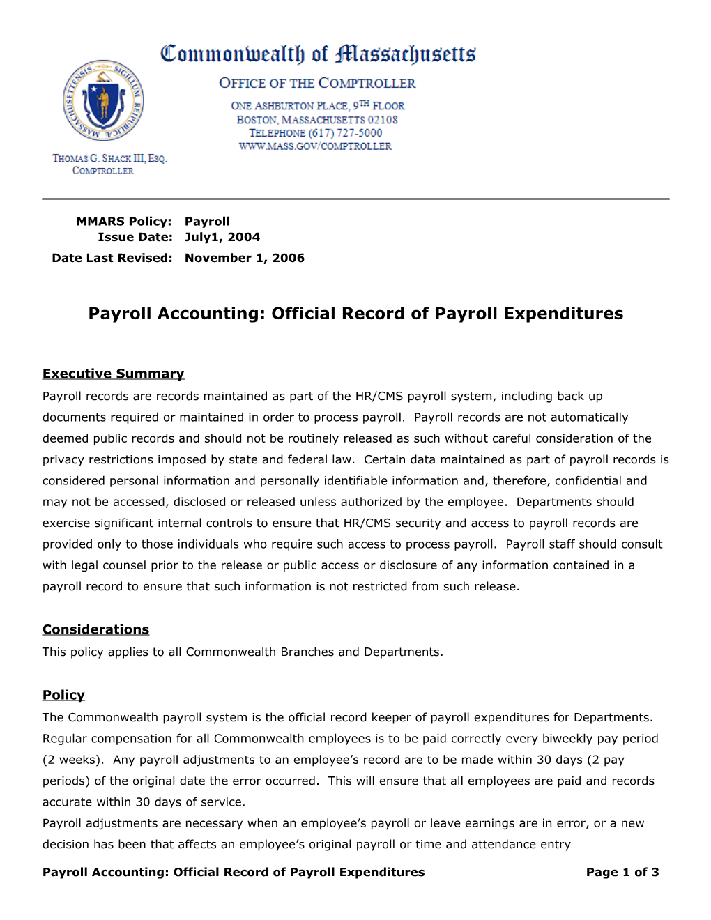 Payroll Accounting: Official Record of Payroll Expenditures