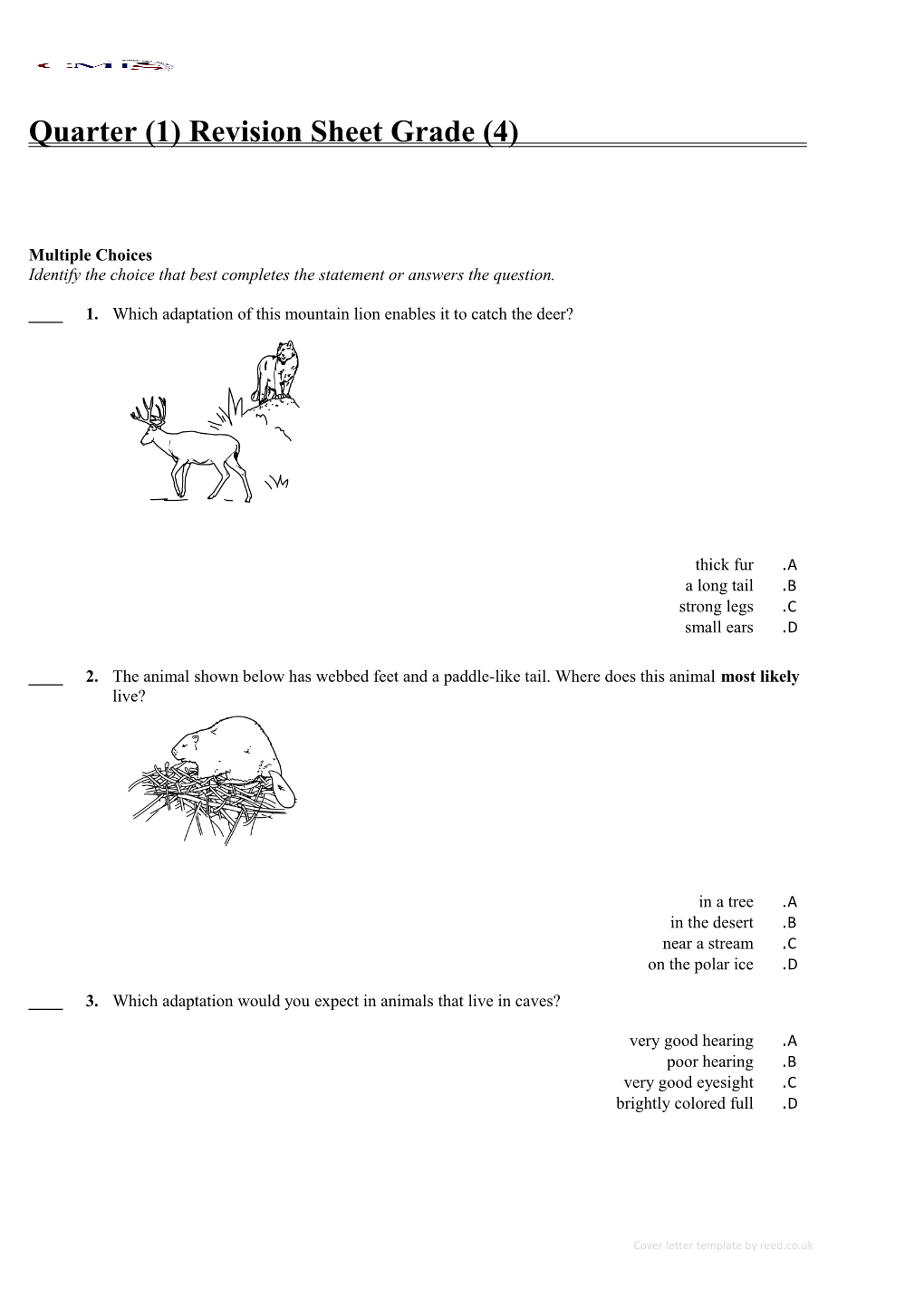 Quarter (1) Revision Sheet Grade (4)