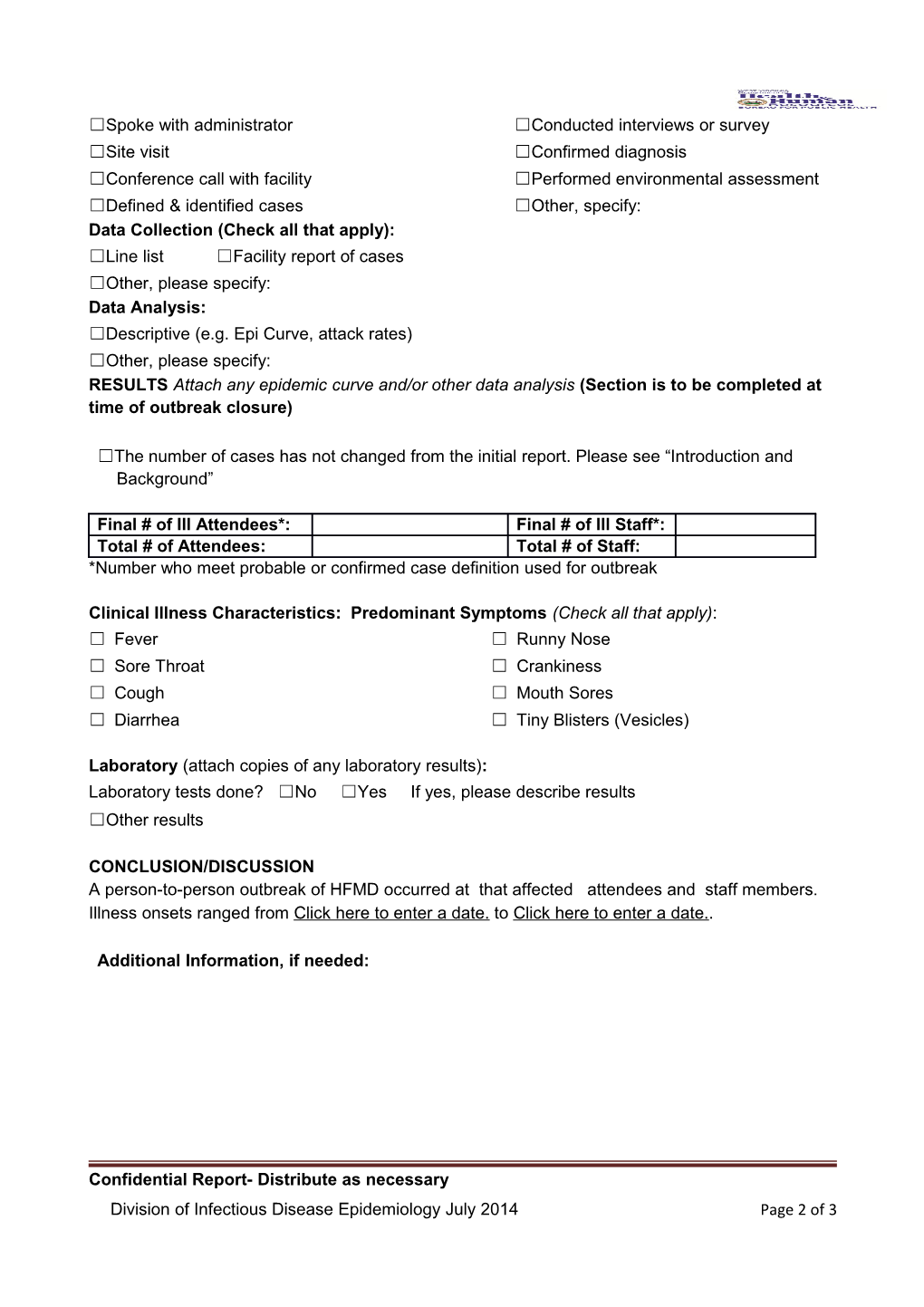 Hand, Foot, and Mouth Disease (HFMD) Outbreak Report Form