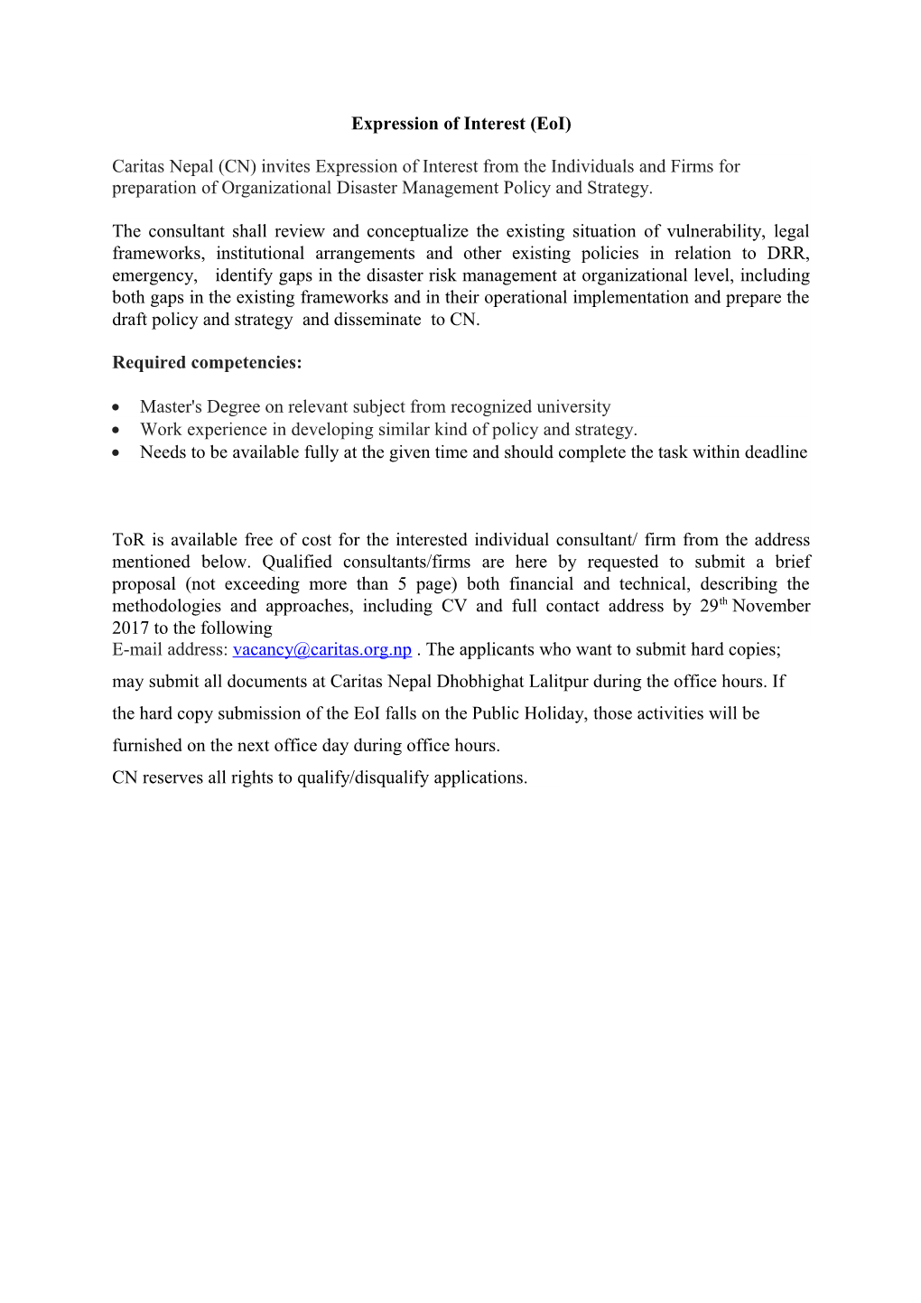 Expression of Interest (Eoi) s1