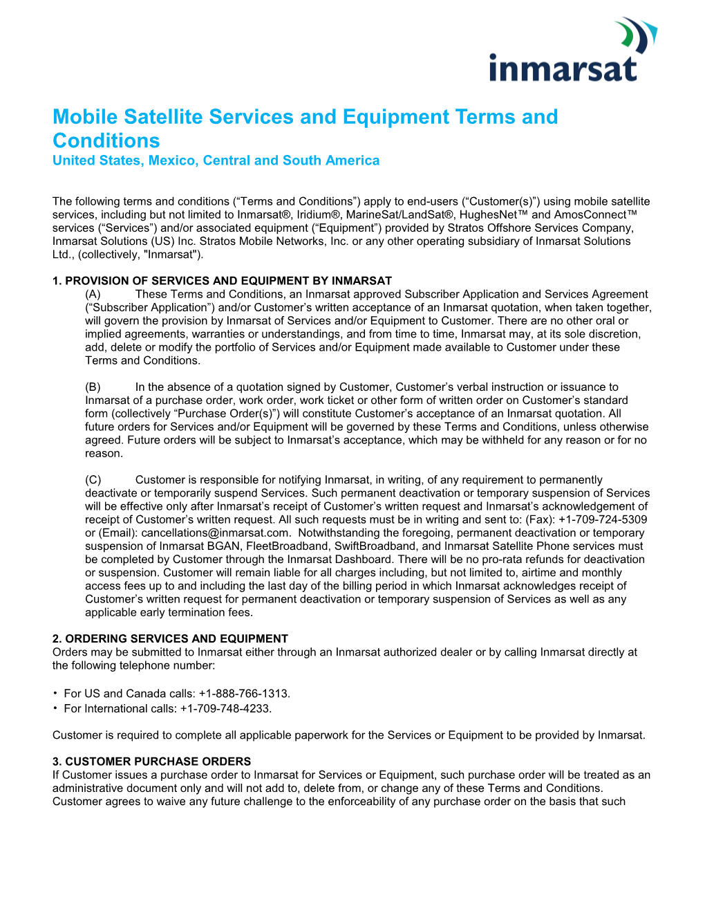 Mobile Satellite Services and Equipment Terms And