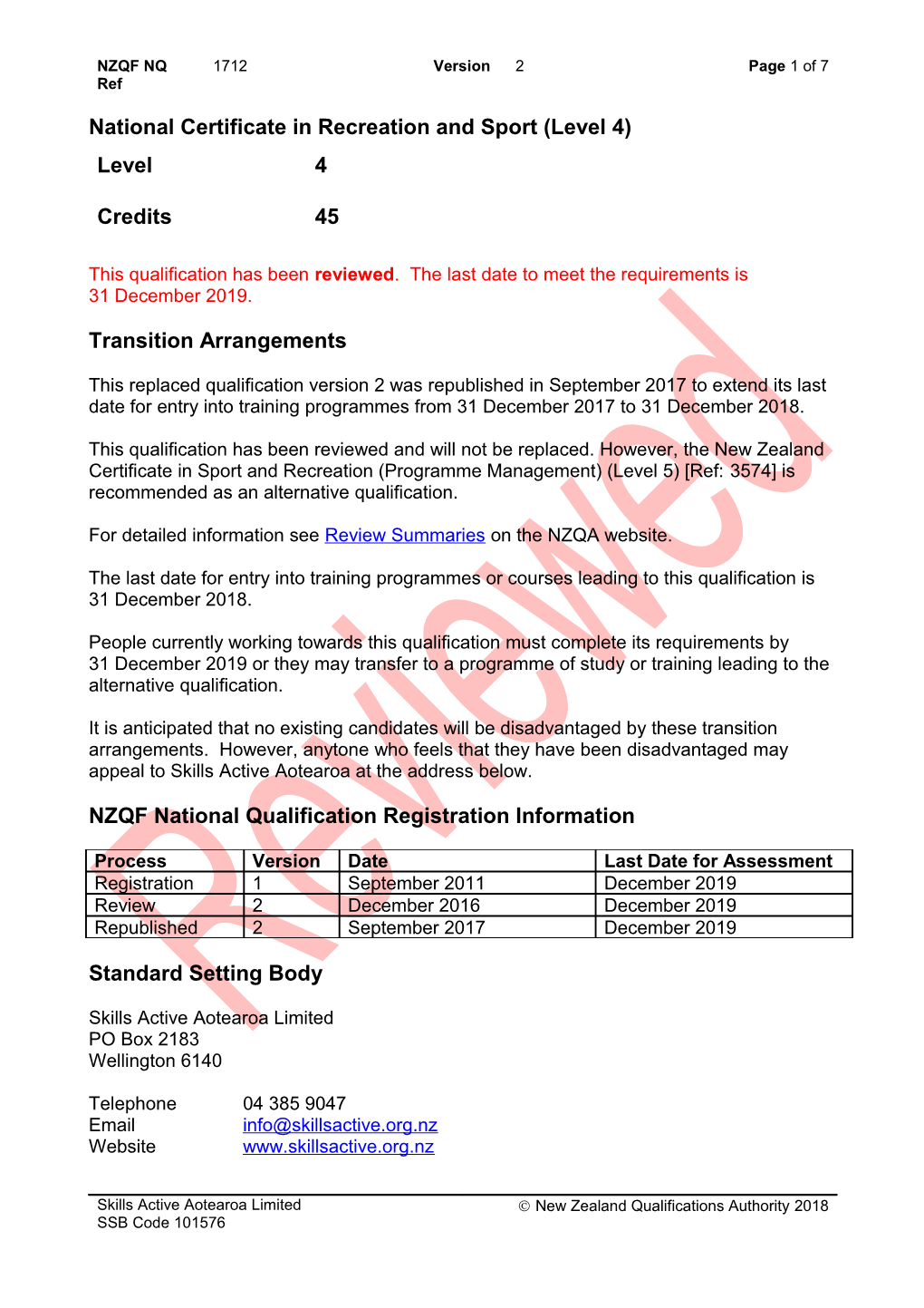 1712 National Certificate in Recreation and Sport (Level 4)