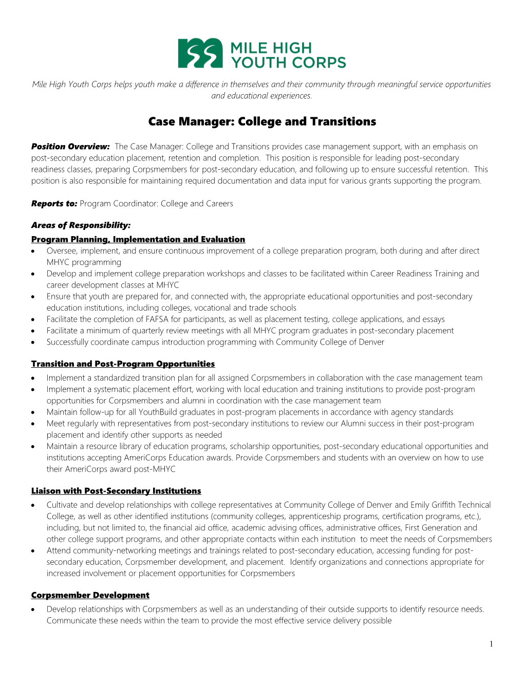 Case Manager: College and Transitions