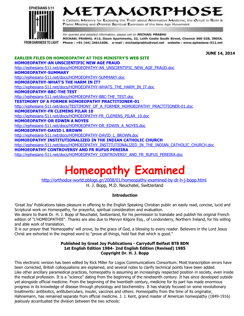 Earlier Files on Homoeopathy at This Ministry S Web Site