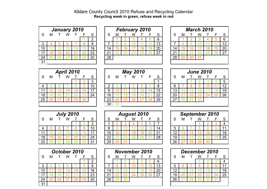 Kildare County Council 2010 Refuse and Recycling Calendar