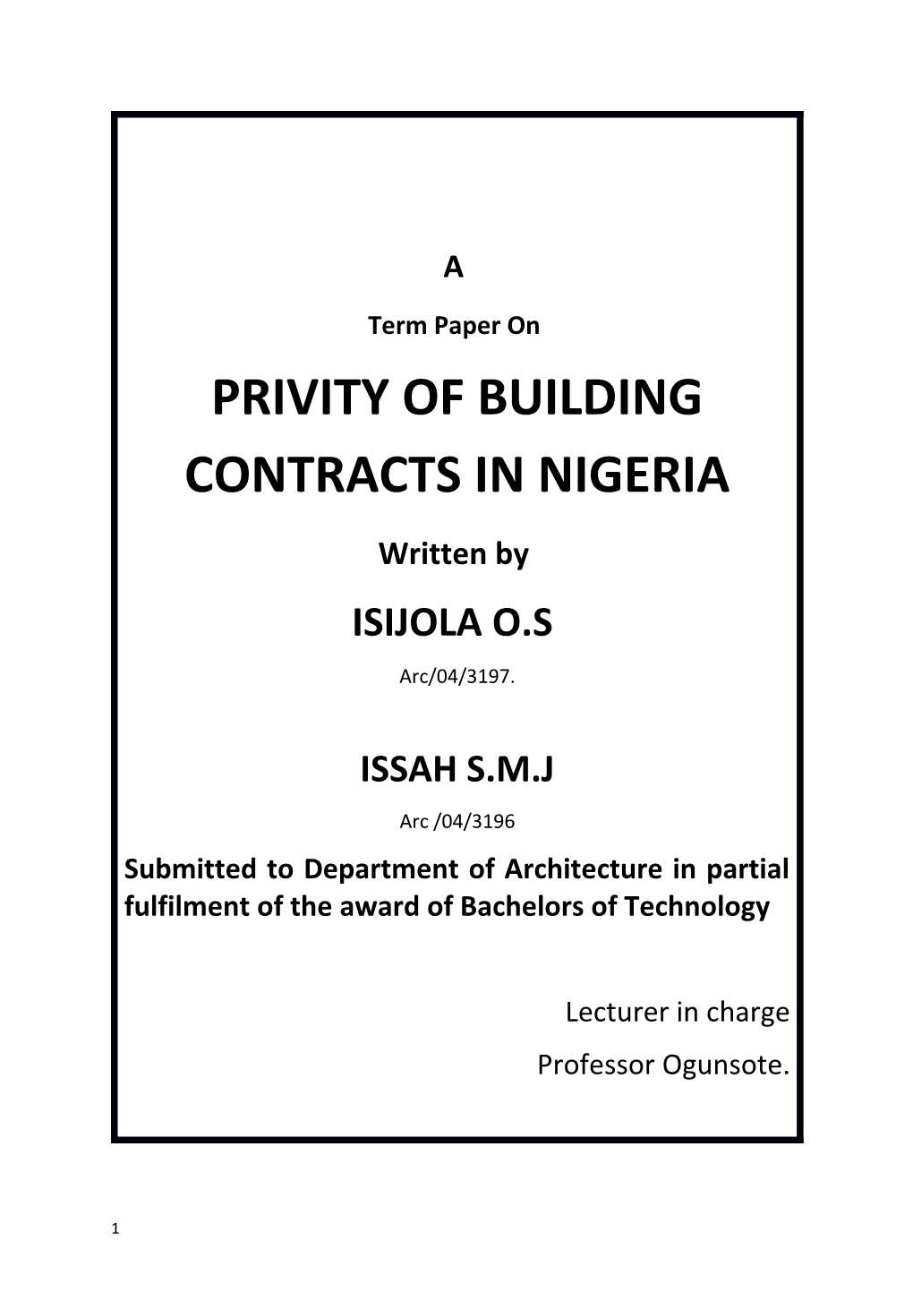 Privity of Building Contracts in Nigeria