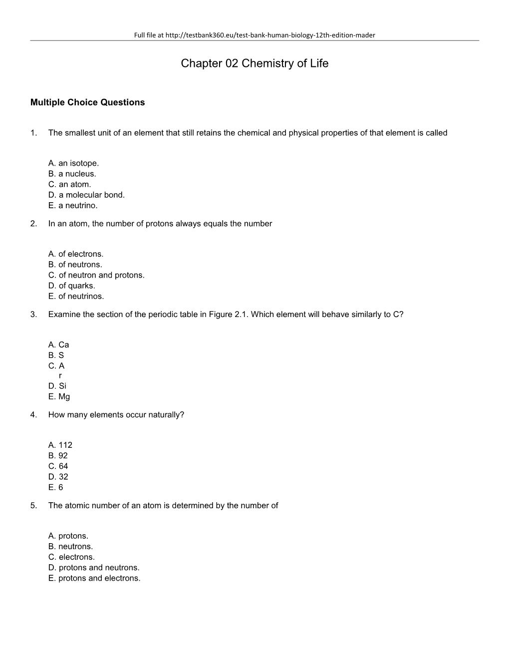 Chapter 02 Chemistry of Life