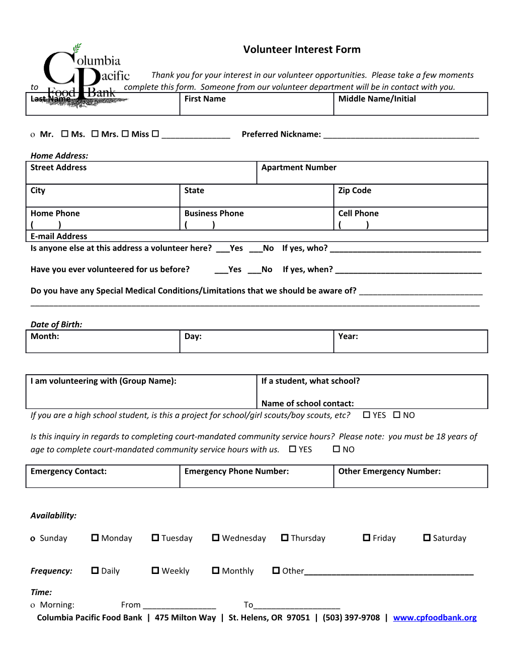 Volunteer Interest Form s1
