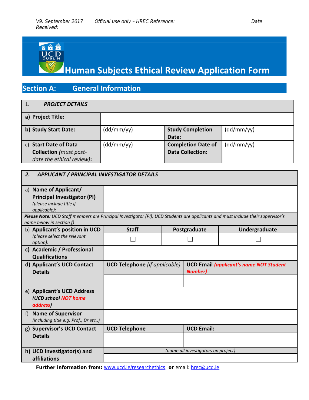 Human Subjects Ethical Review Application Form