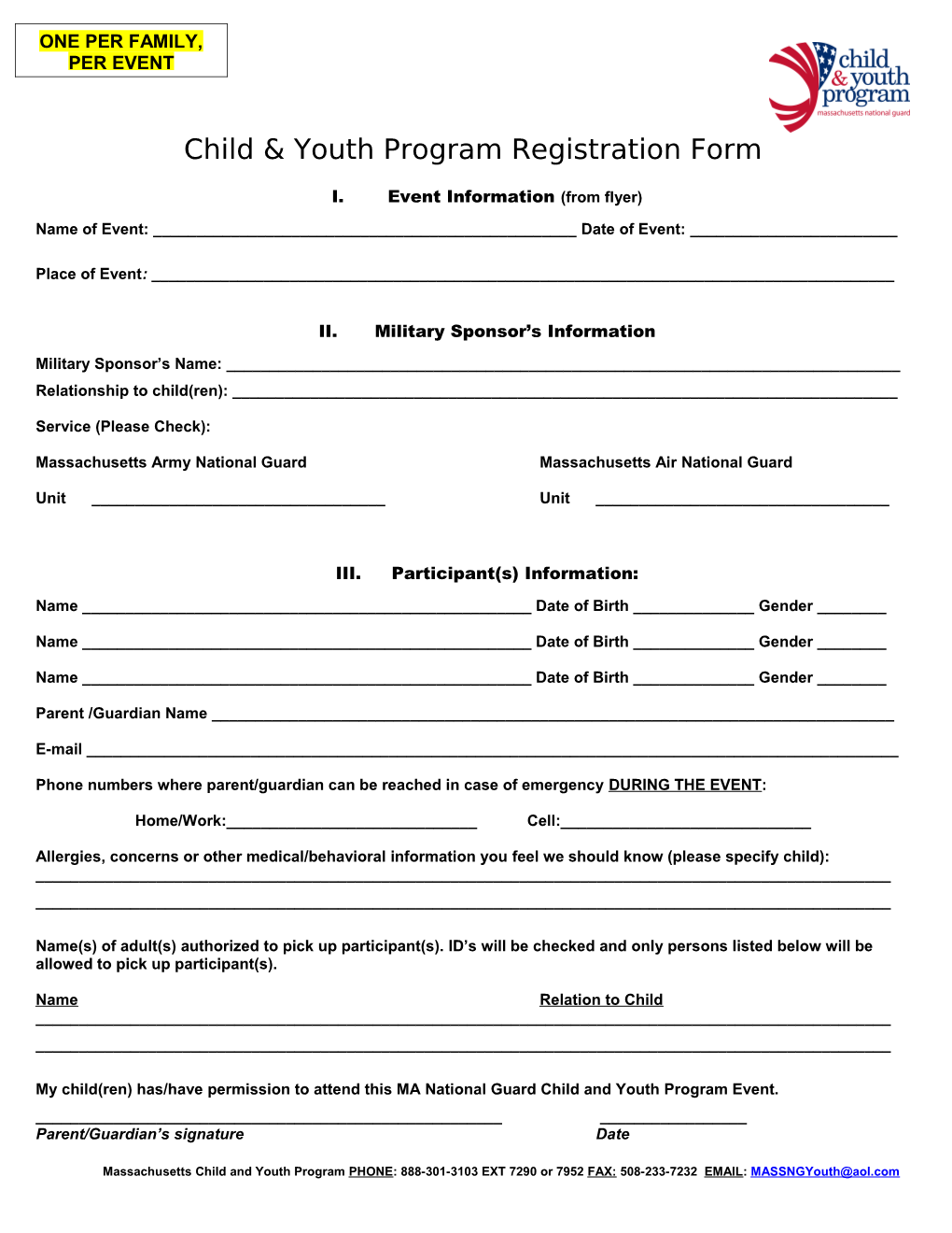 Child & Youth Program Registration Form