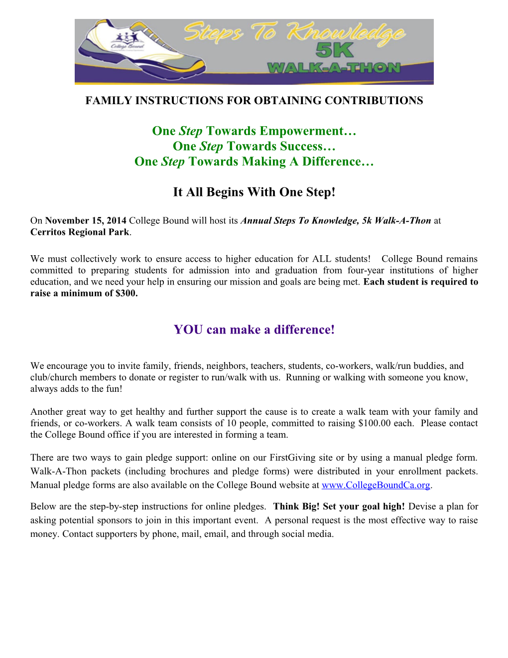Family Instructions for Obtaining Contributions