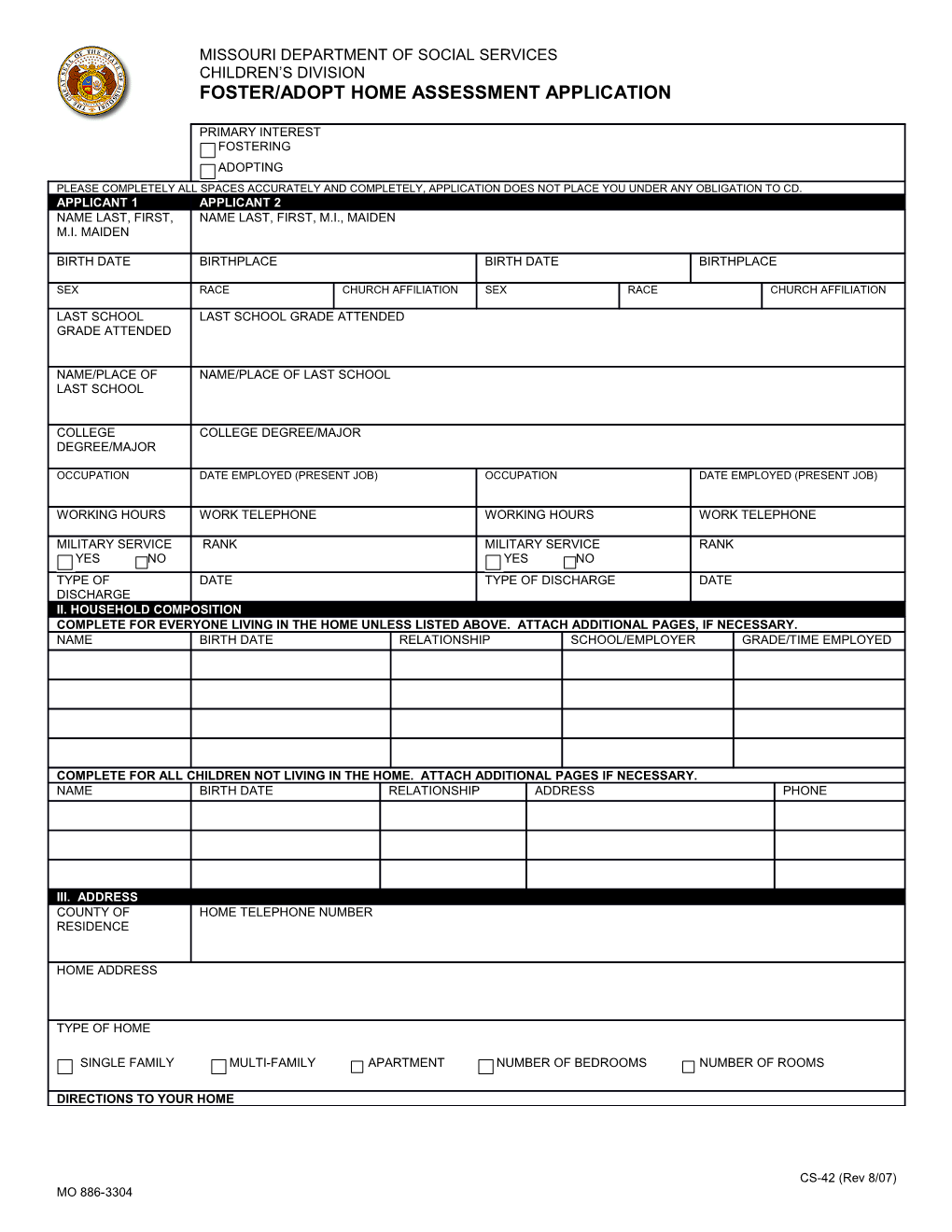 Foster/Adopt Home Assessment Application