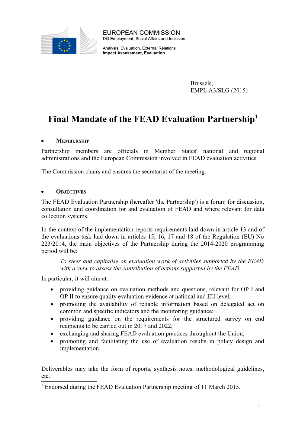 Finalmandate of the FEAD Evaluation Partnership 1