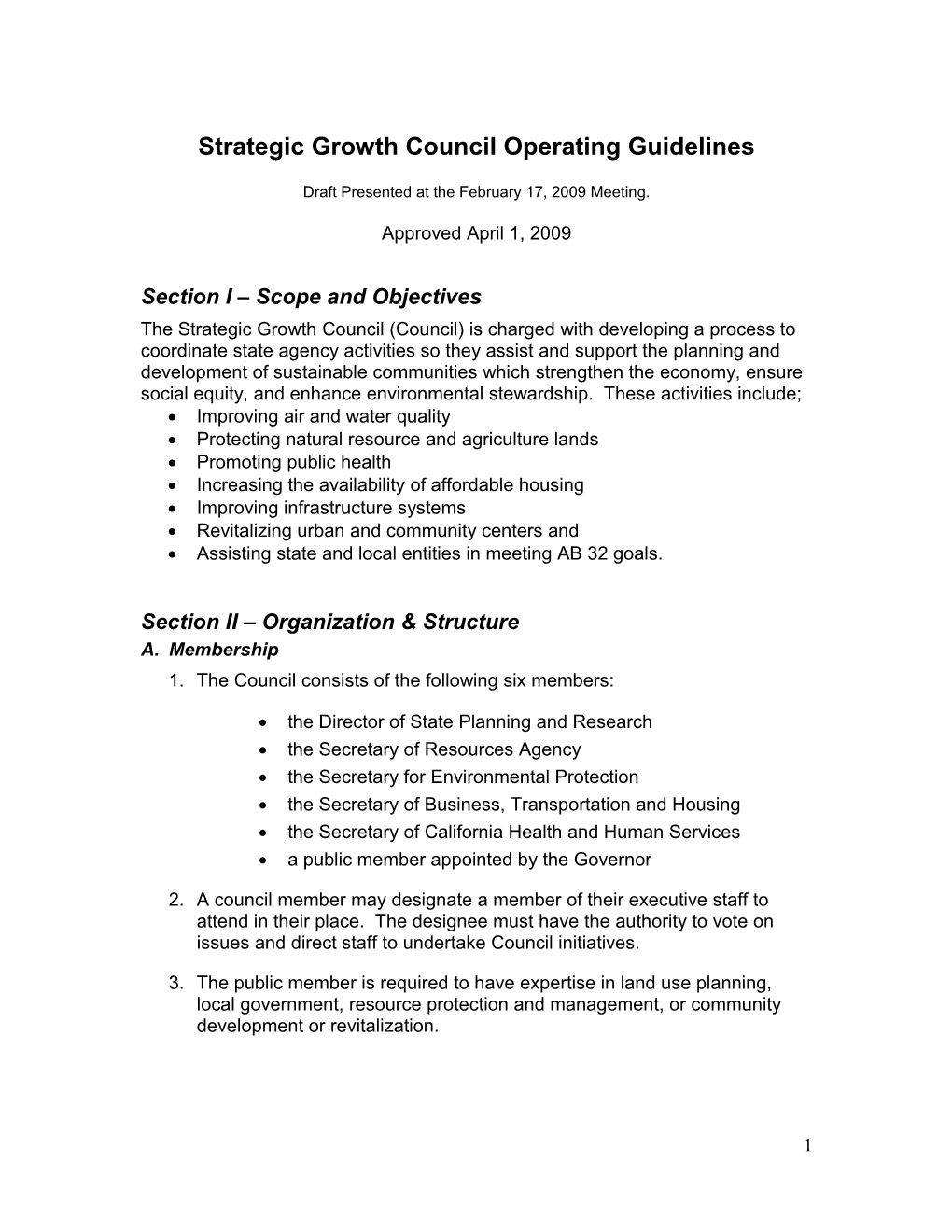 Strategic Growth Council Temporary Operating Guidelines