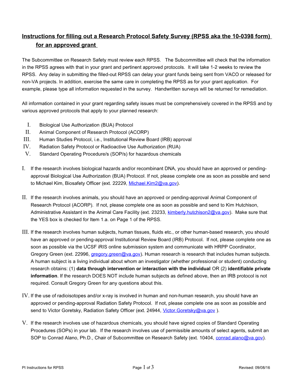 Instructions for Filling out a Research Protocol Safety Survey (RPSS) for an Approved Grant