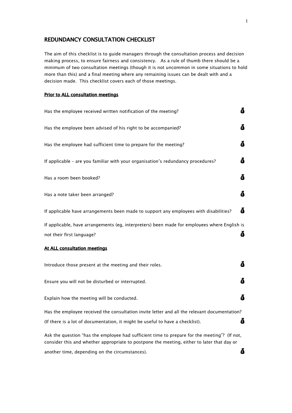 Redundancy Consultation Checklist