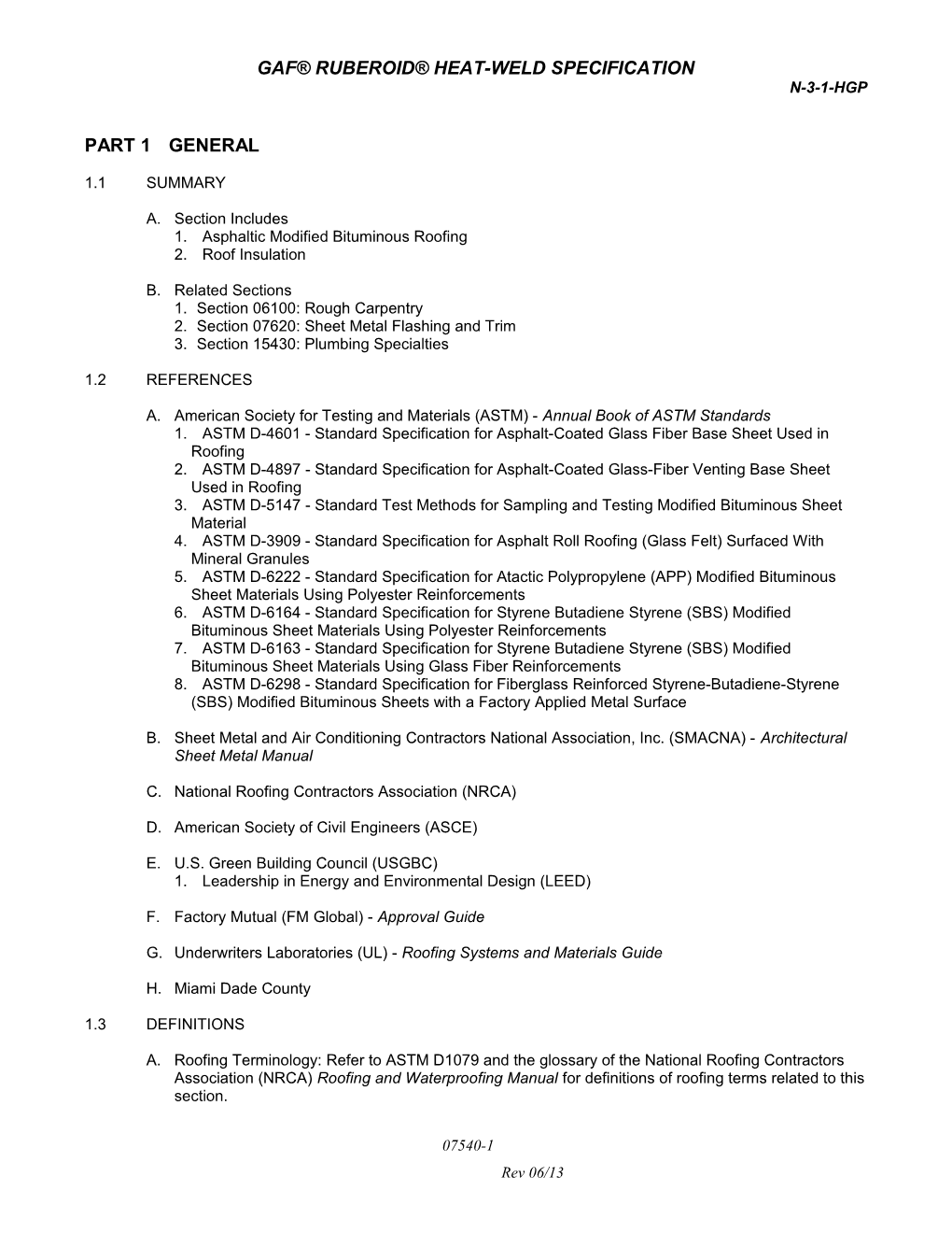 Gaf Ruberoid Heat-Weld Specification