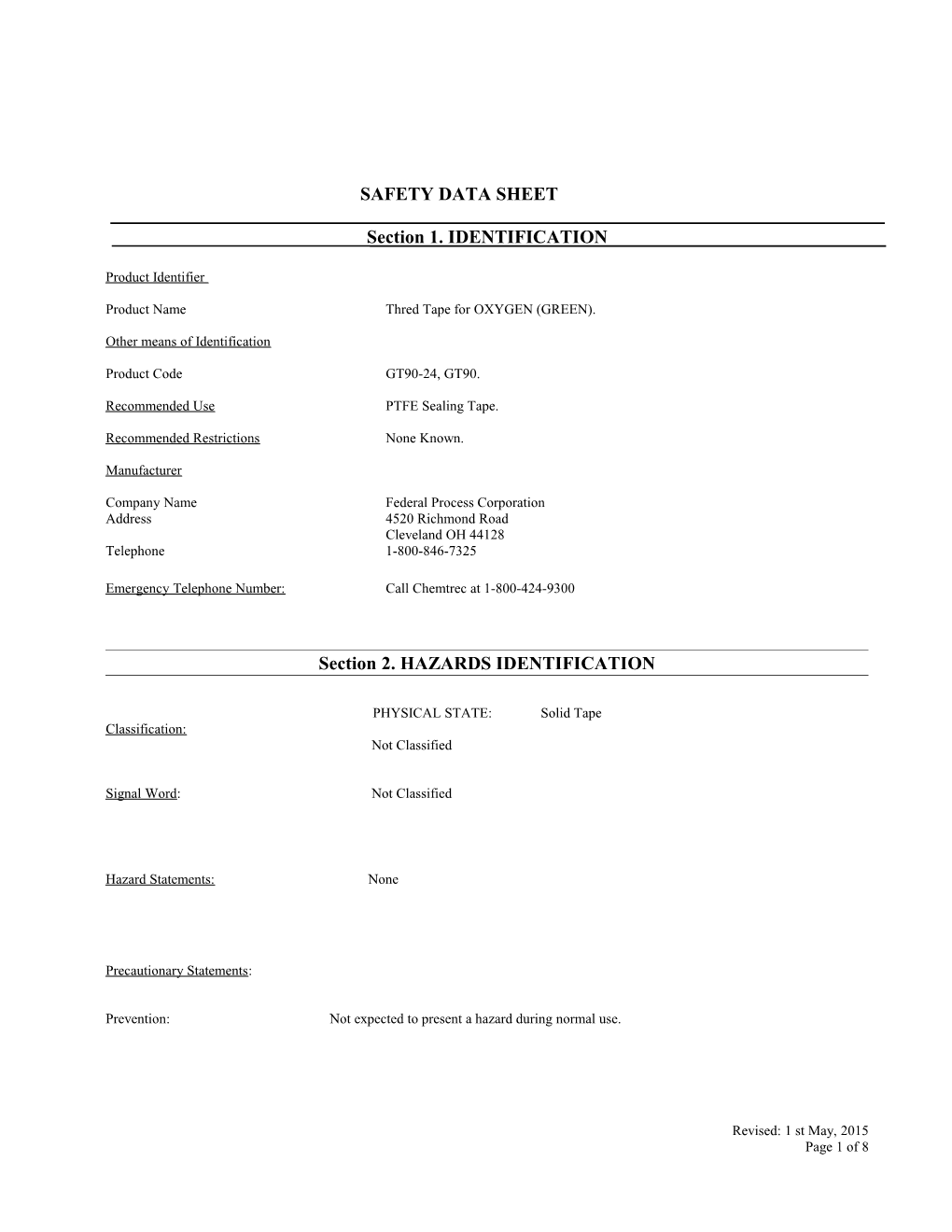 Material Safety Data Sheet s19