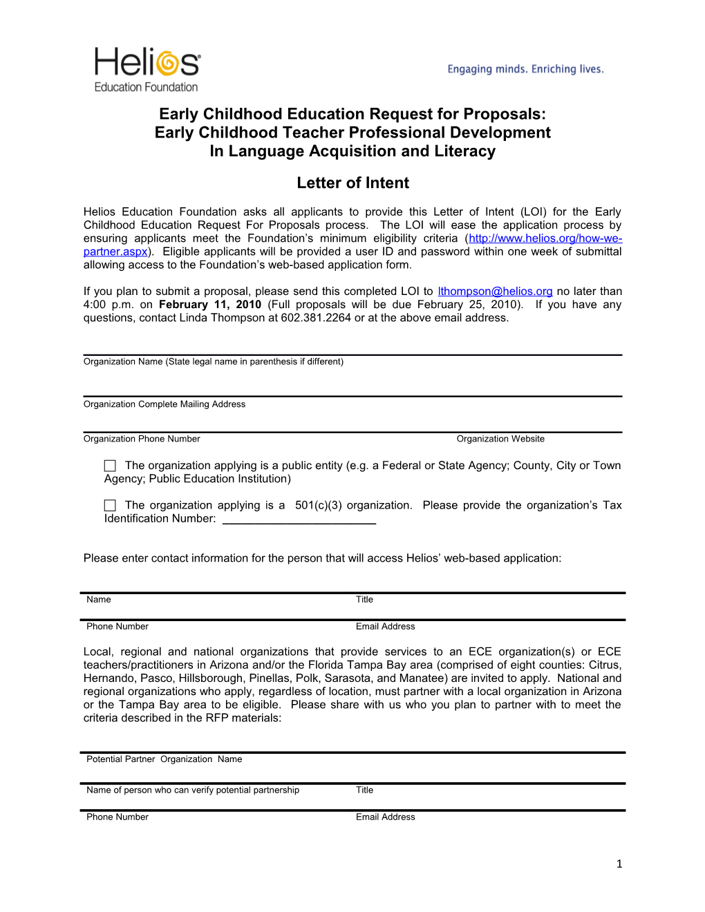 Early Childhood Education Request for Proposals