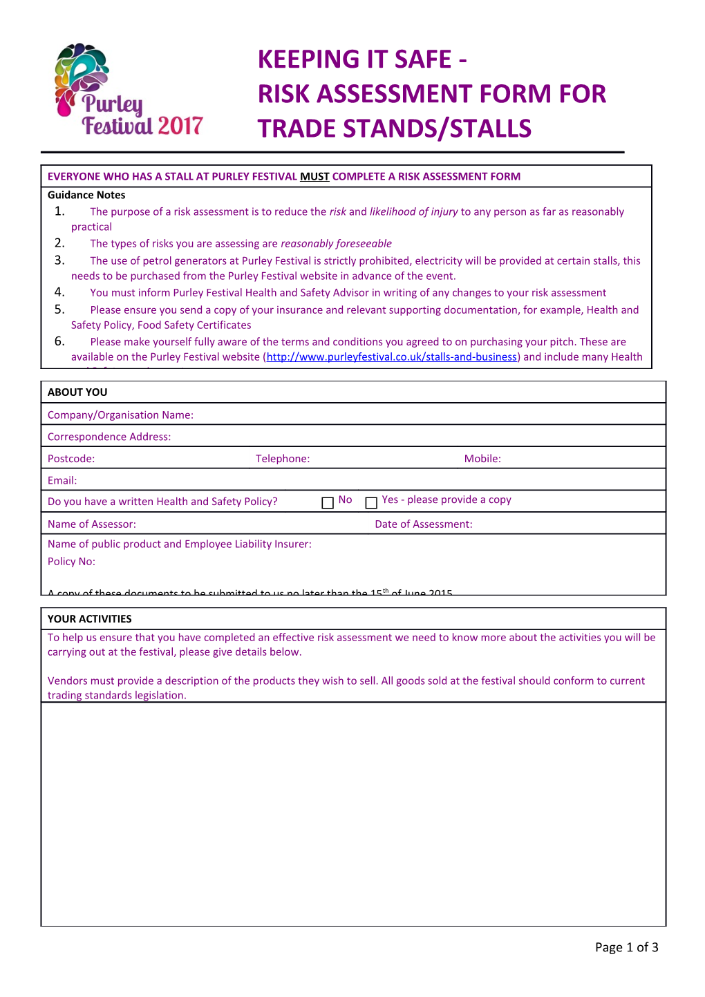 Risk Assessment for Trade Stalls