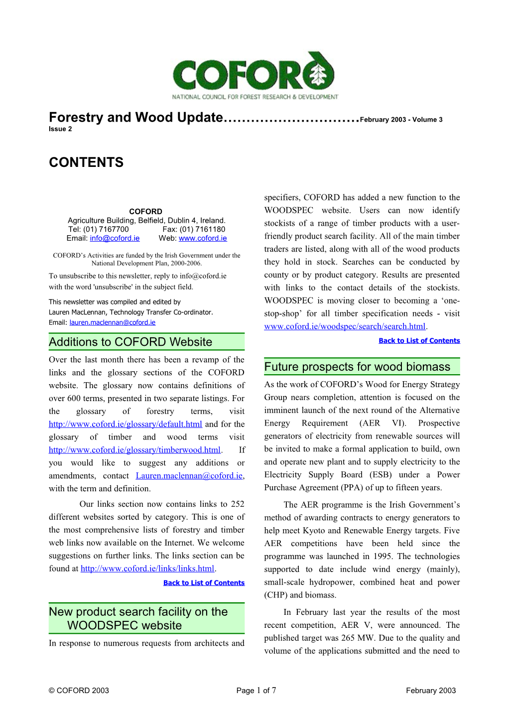Forestry and Wood Update February 2003 - Volume 3 Issue 2