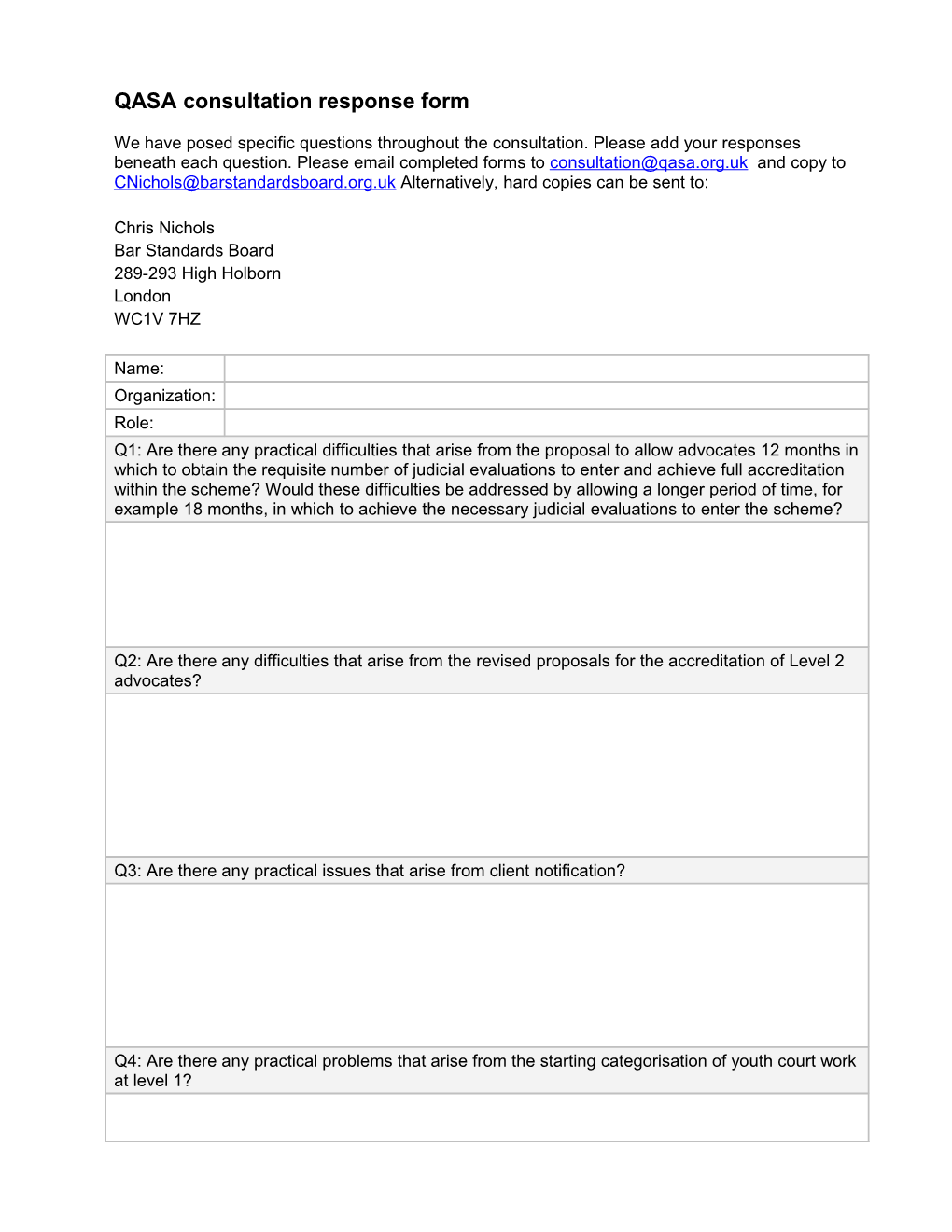 QASA Consultation Response Form