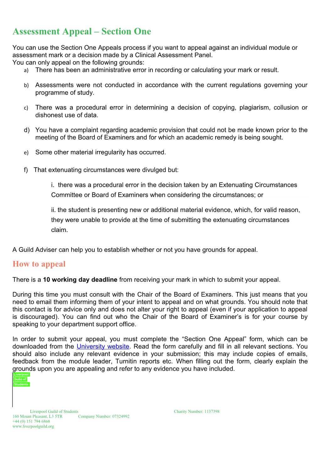 Assessment Appeal Section One