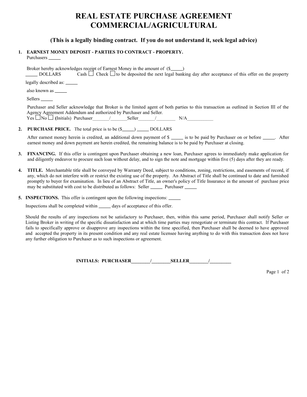 Real Estate Purchase Agreement