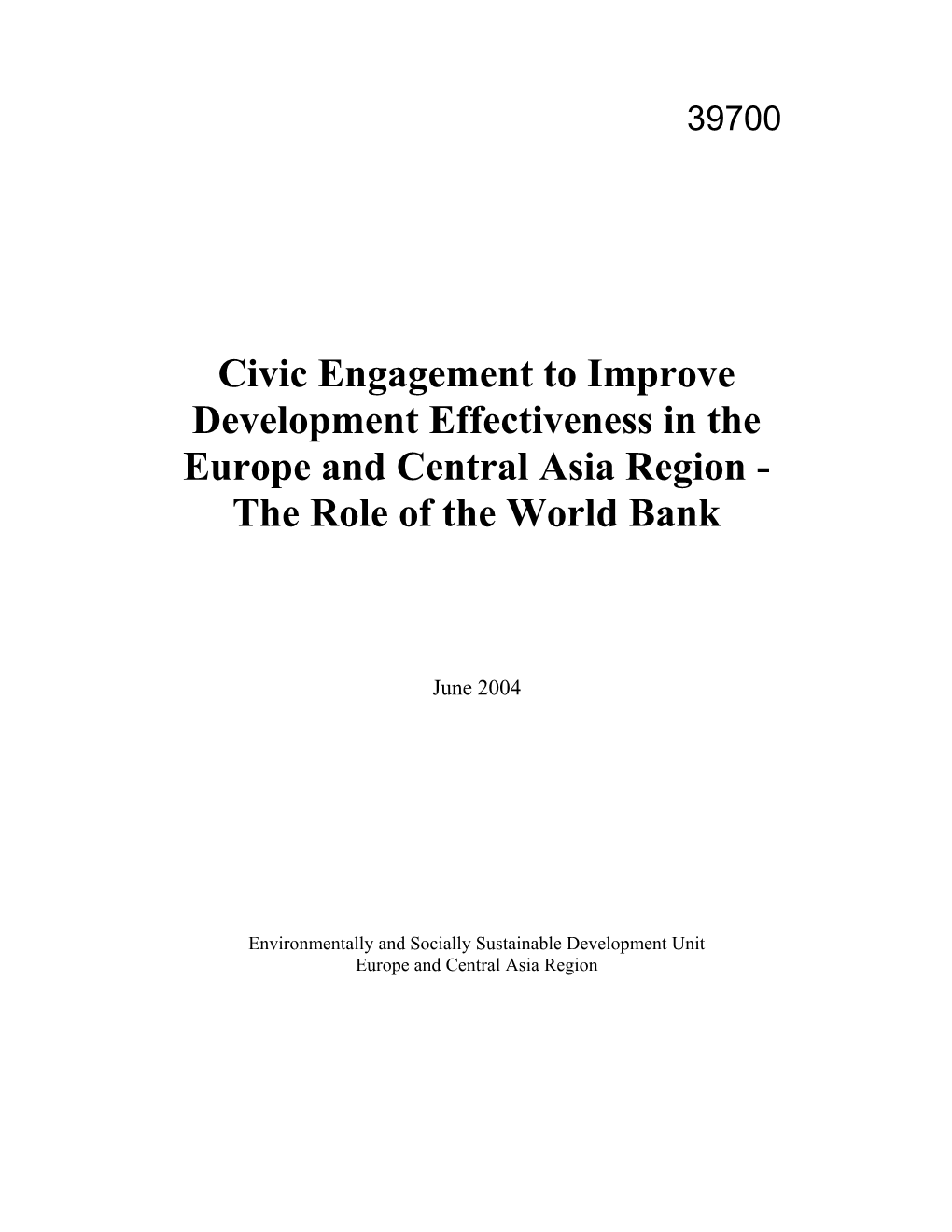 Civic Engagement to Improve Development Effectiveness in ECA