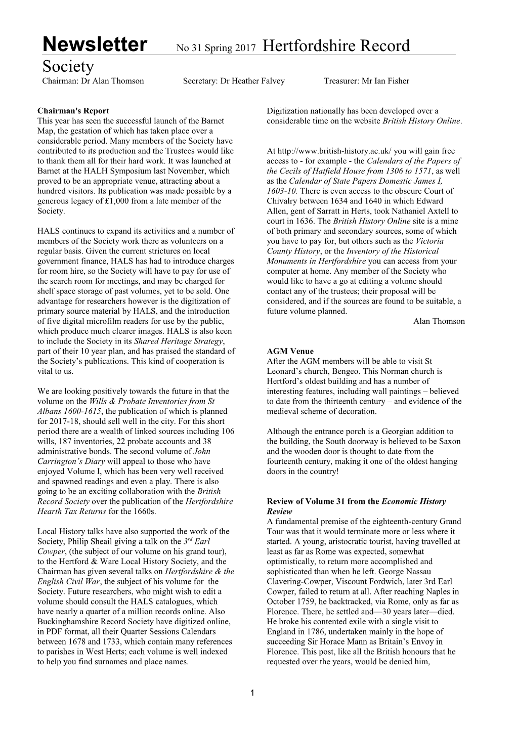 Newsletter No 28 Spring 2014 Hertfordshire Record Society