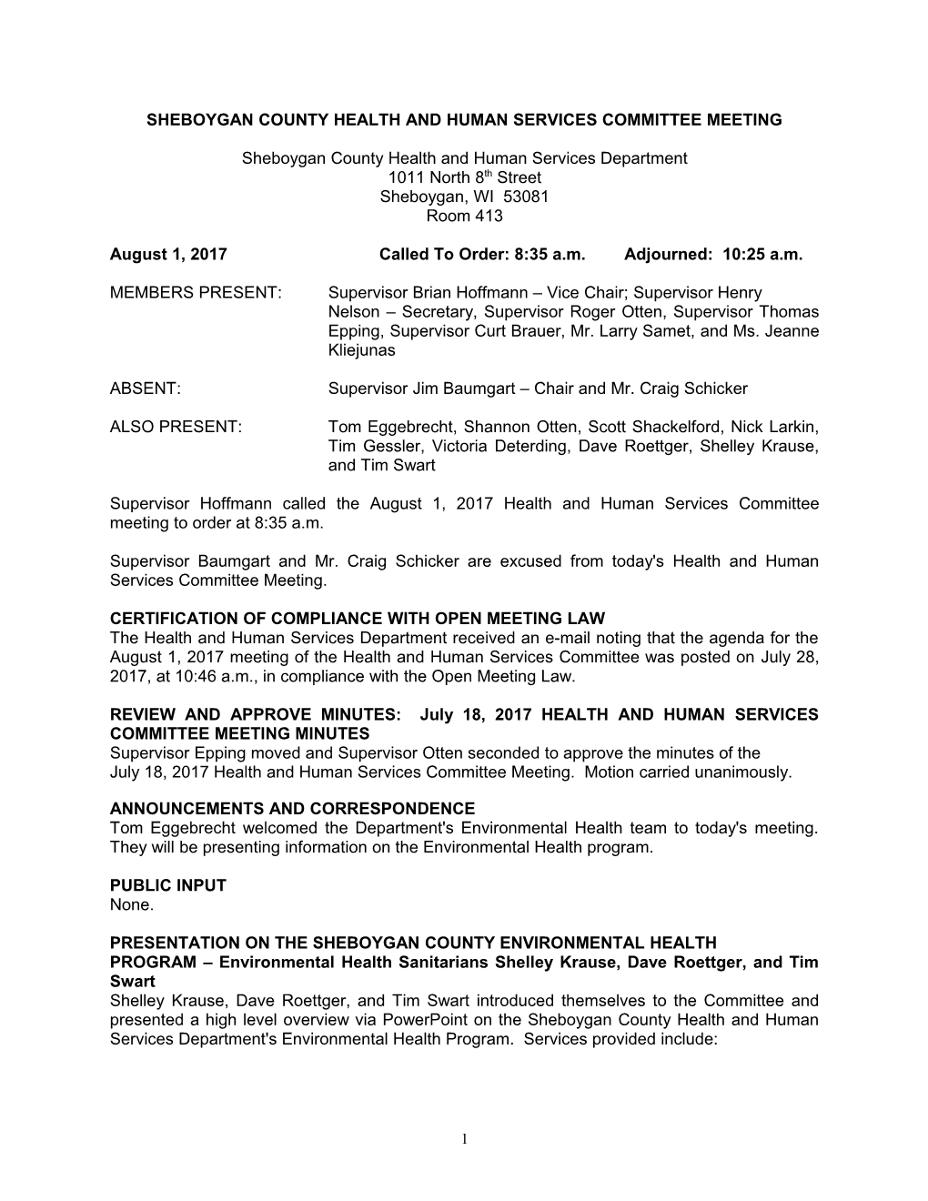 Sheboygan County Health and Human Services Board Minutes