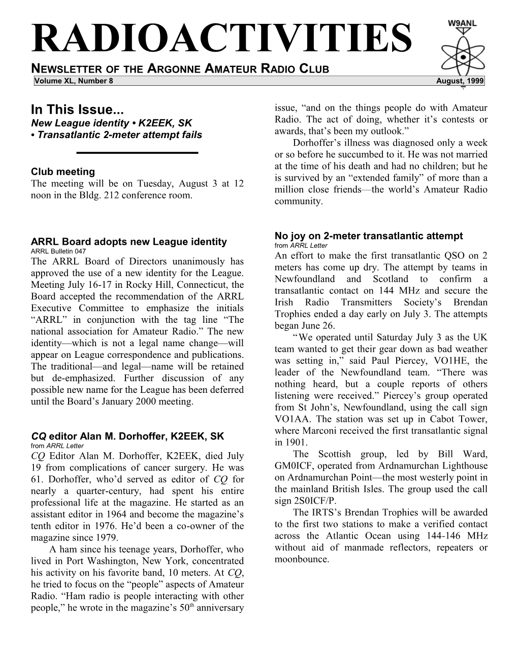 Newsletter of the Argonne Amateur Radio Club