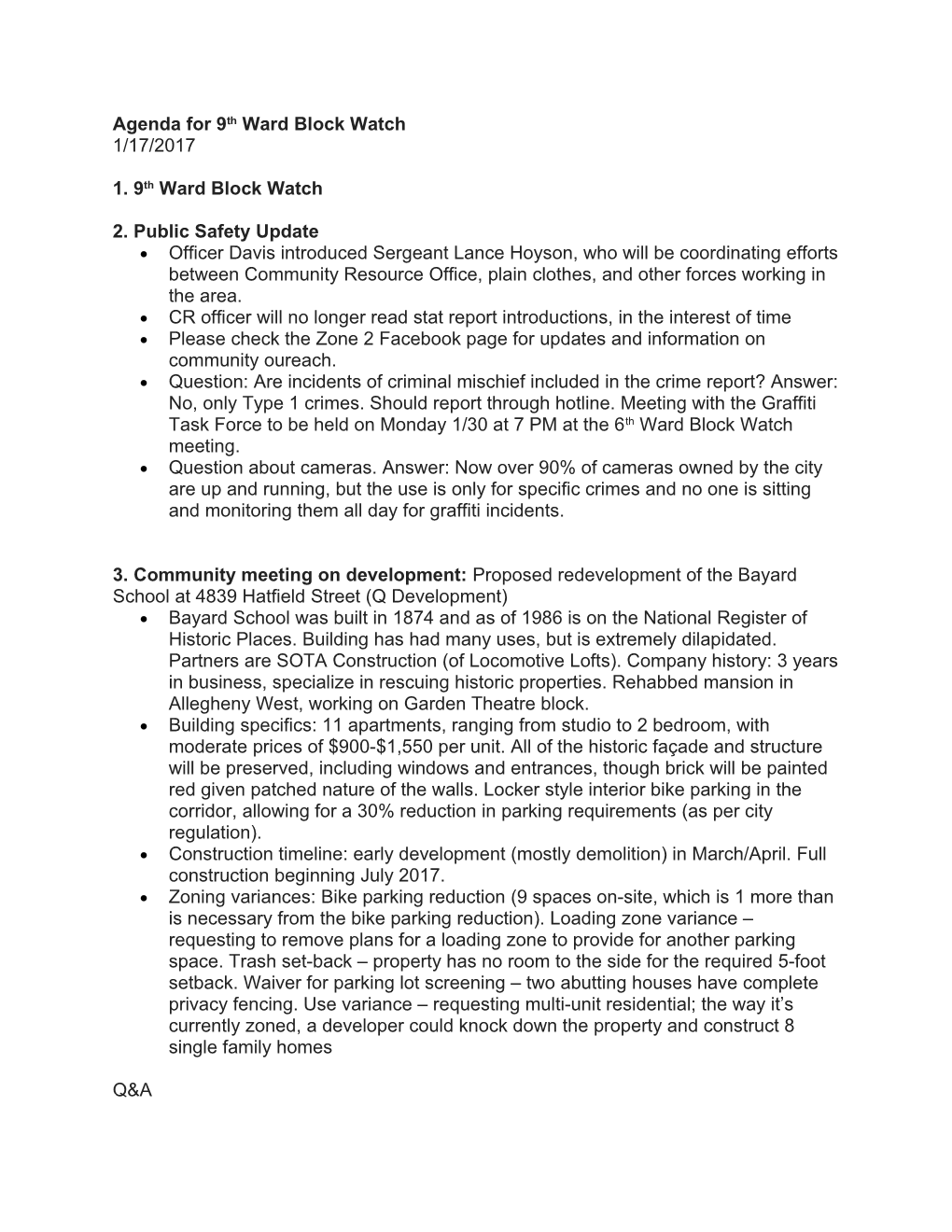 Agenda for 9Th Ward Block Watch