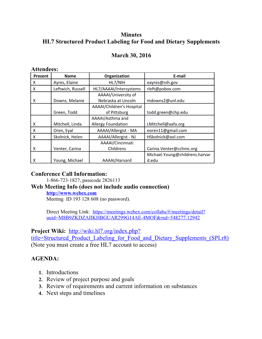 HL7 Structured Product Labeling for Food and Dietary Supplements