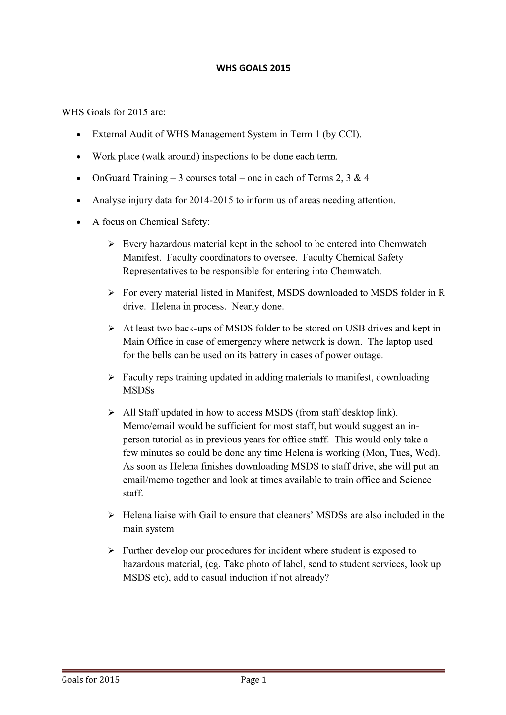 External Audit of WHS Management System in Term 1 (By CCI)