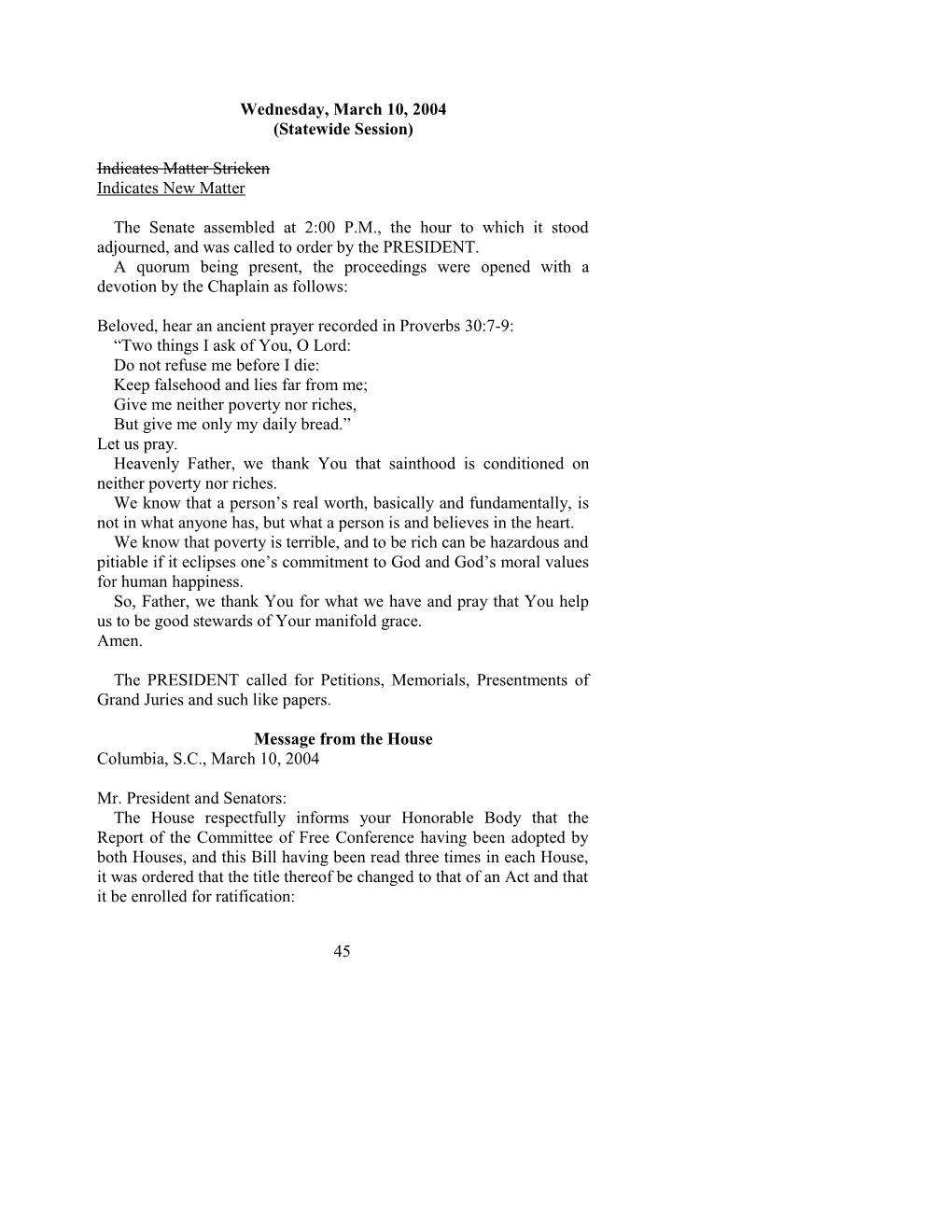 Senate Journal for Mar. 10, 2004 - South Carolina Legislature Online