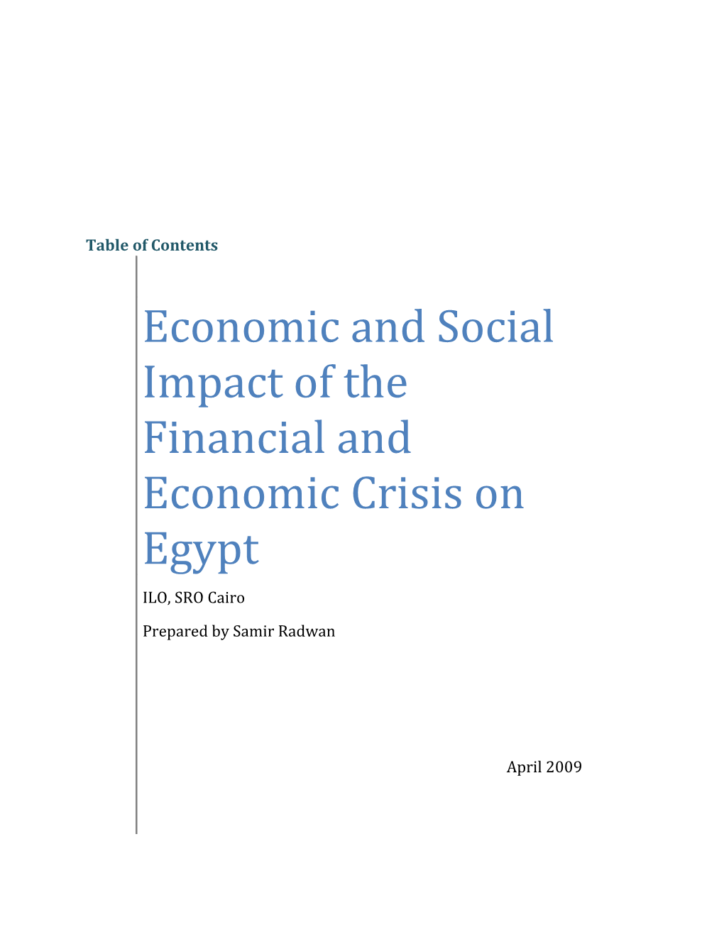 Economic And Social Impact Of The Financial And Economic Crisis On Egypt