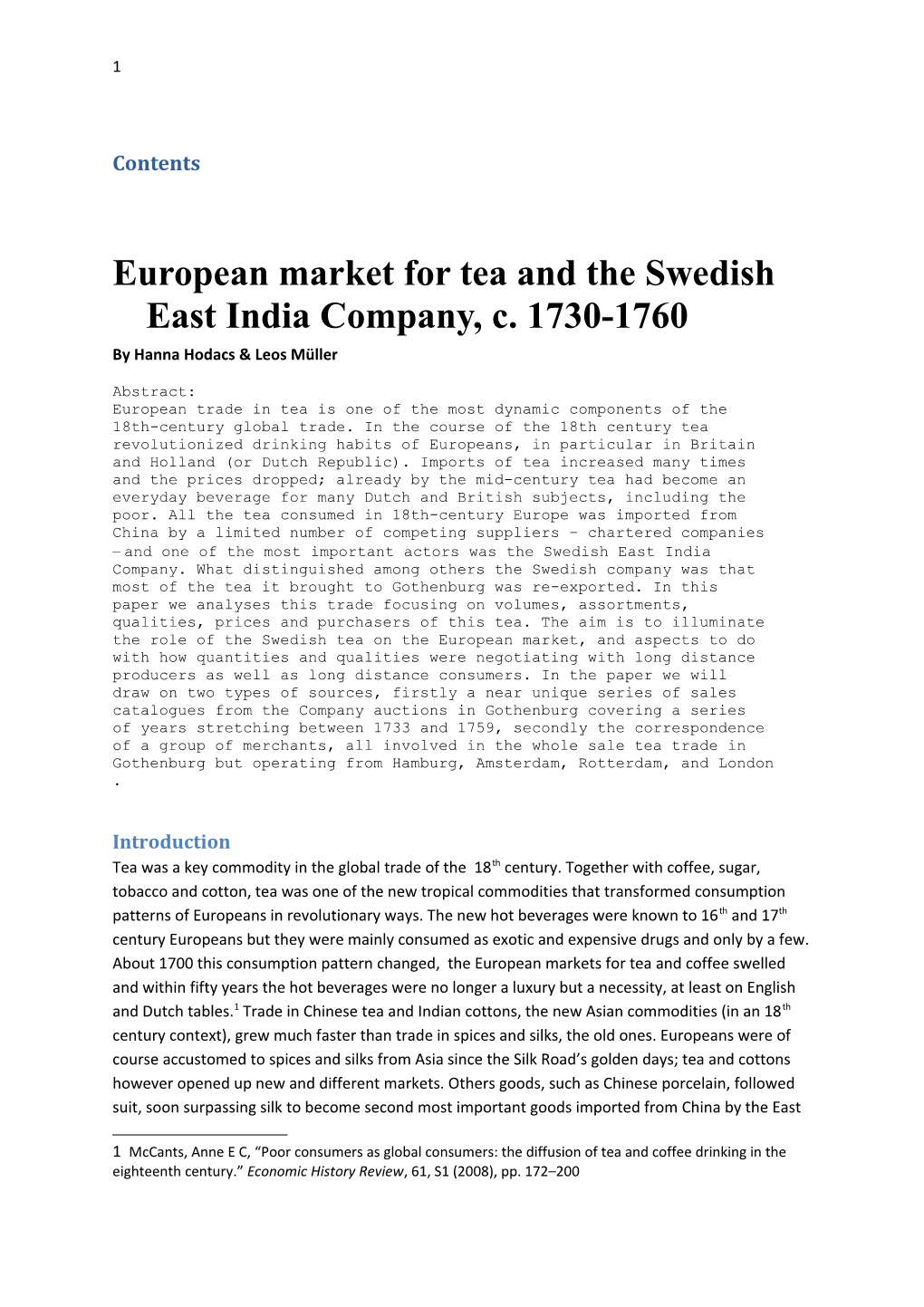 Early Modern Tea and European Consumers 4