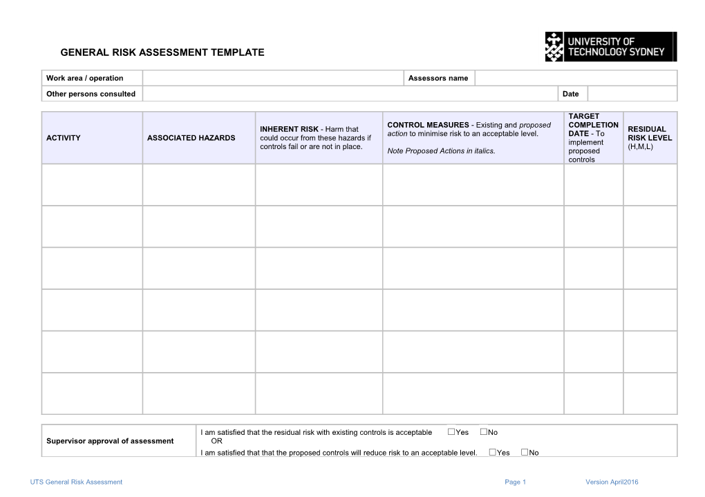 Guidance Notes for Documenting Generalrisk Assessments