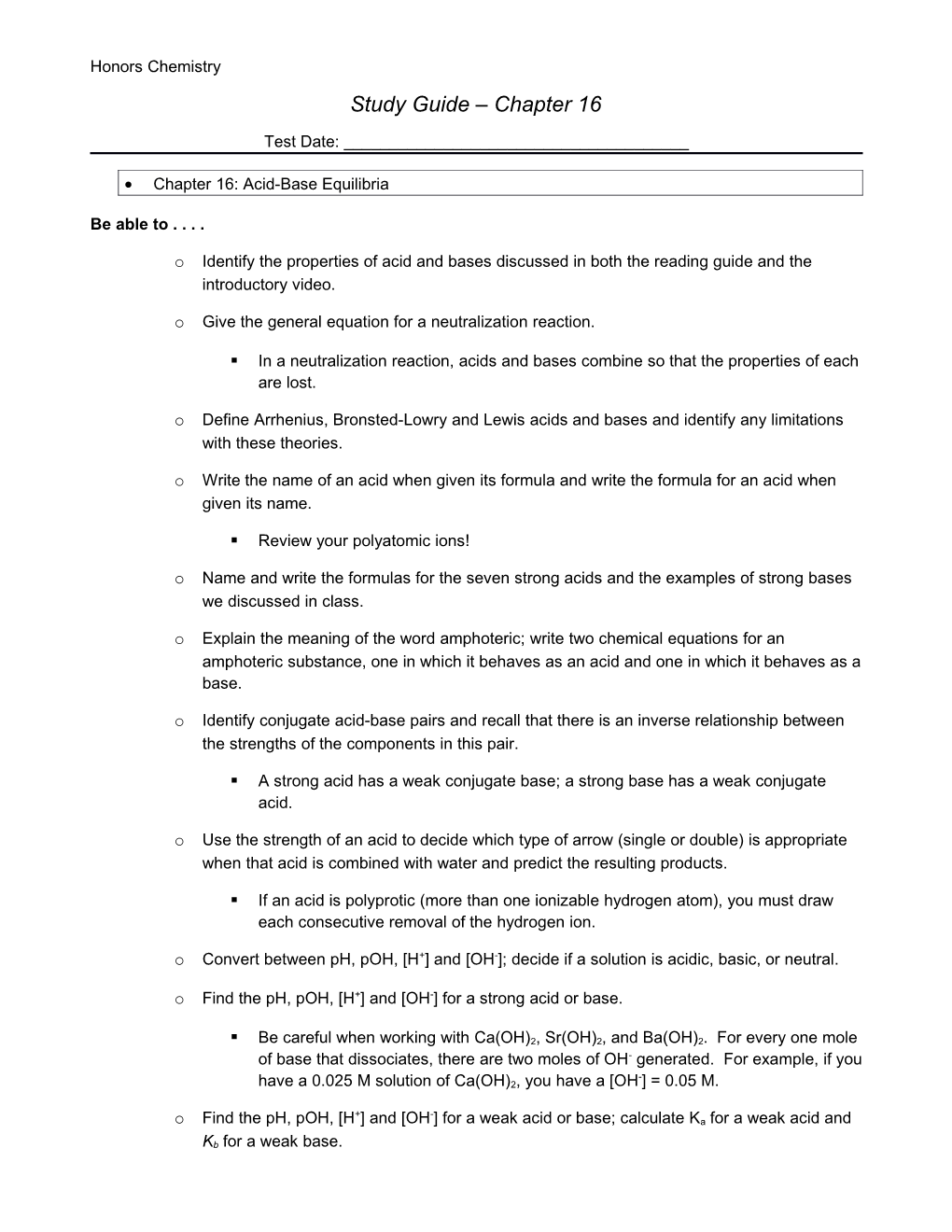 Chapter 16: Acid-Base Equilibria