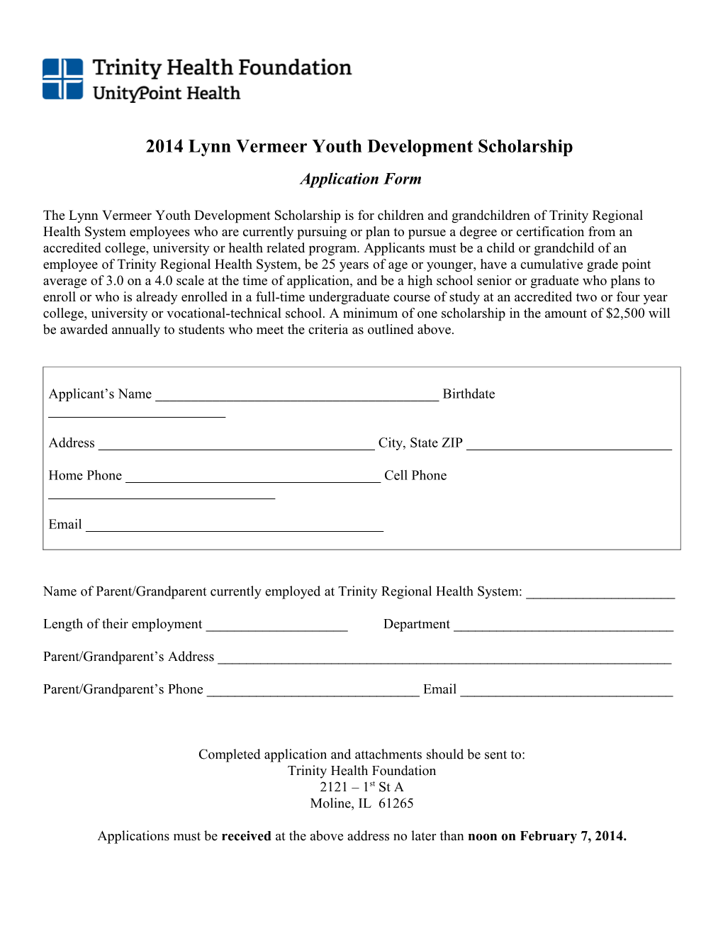 2014 Lynn Vermeer Youth Development Scholarship