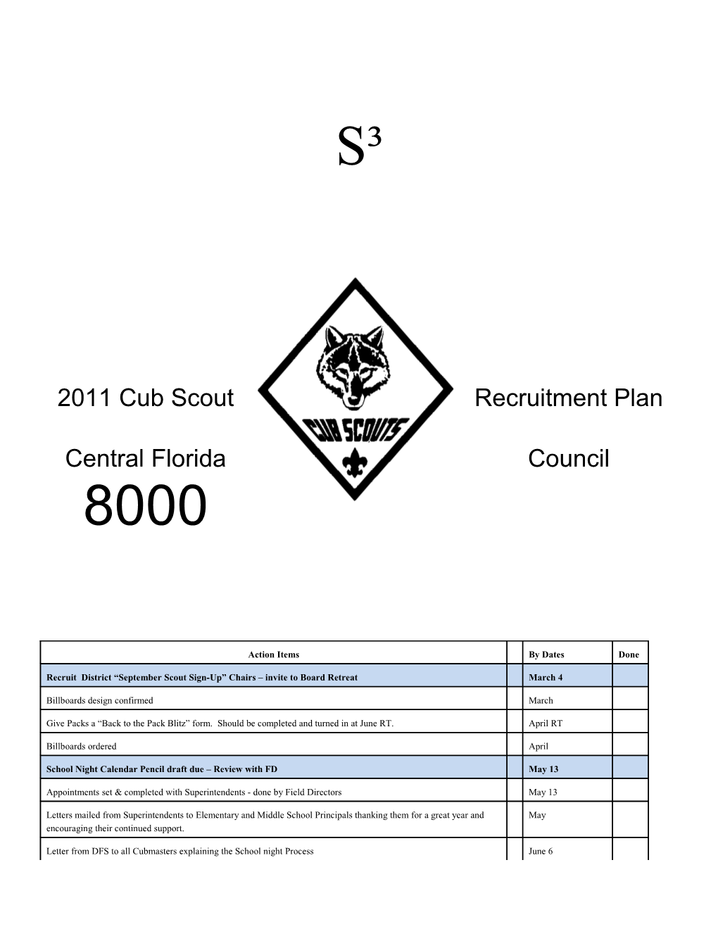 2011 Cub Scout Recruitment Plan