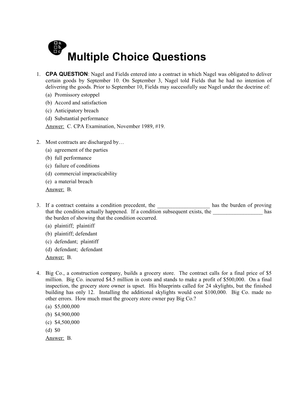 Multiple Choice Questions s10