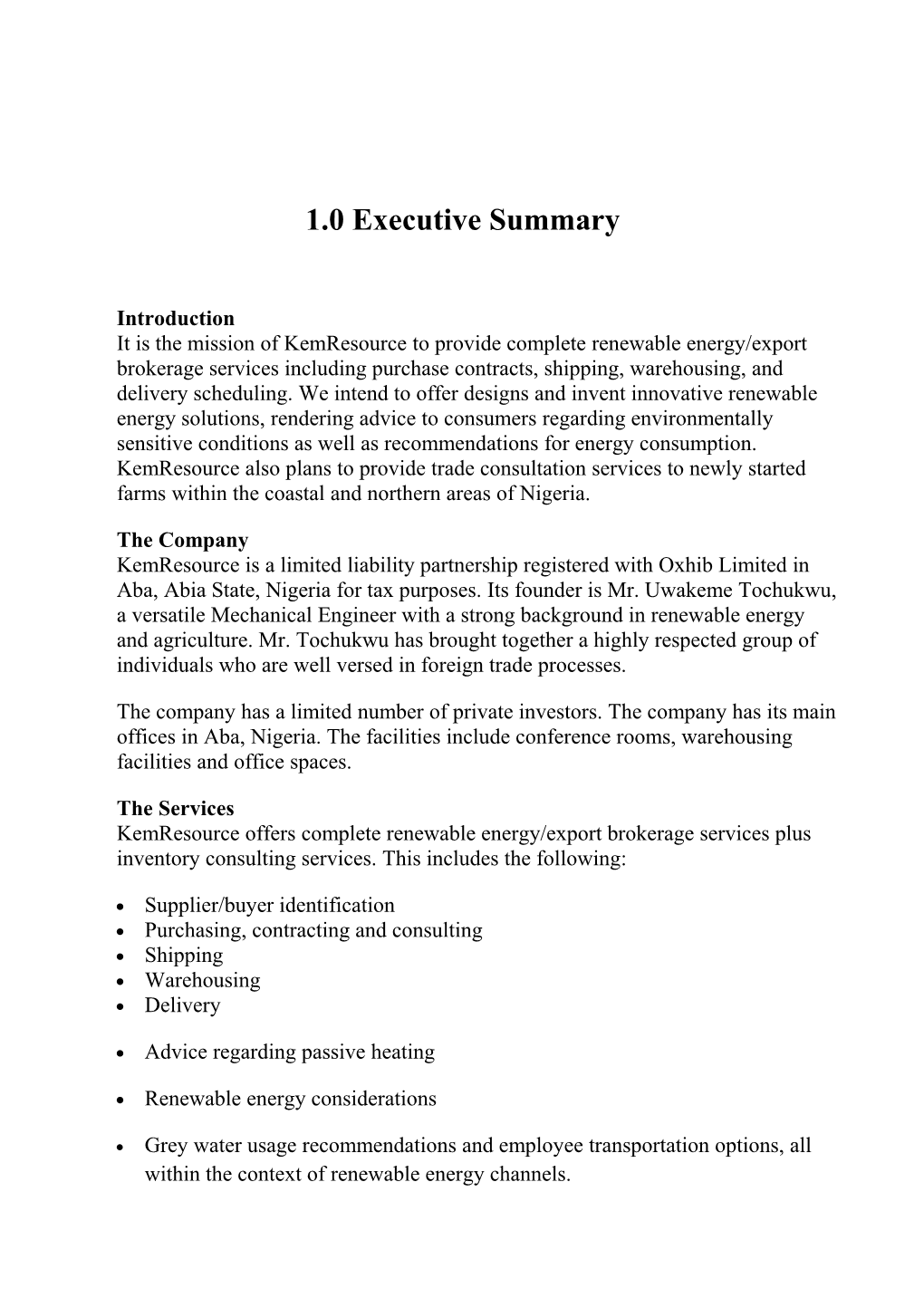 1.0 Executive Summary s1